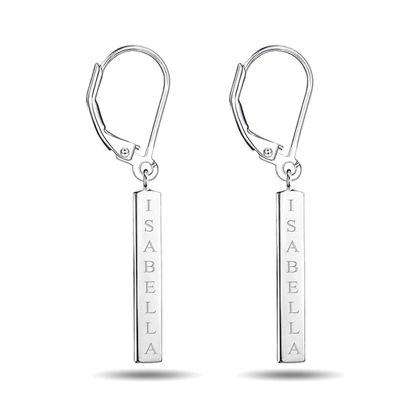 LeCalla Signature 925 Sterling Silver Personalized Customized Engraved Tag Drop Dangle Earrings for Women Teen 