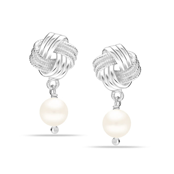 925 Sterling Silver Freshwater Pearl Love Knot Drop Hypoallergenic Stud Earring for Women