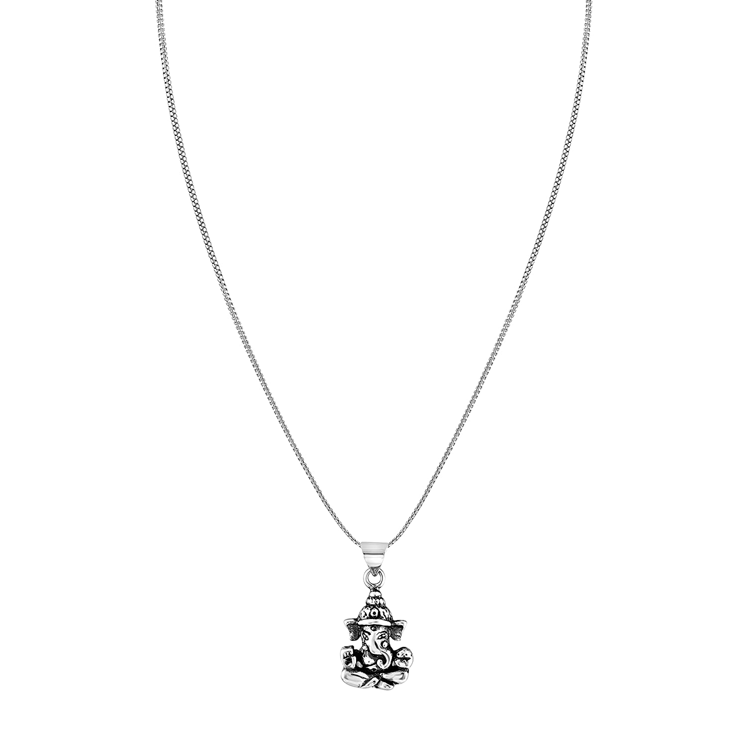 925 Sterling Silver Oxidized Ganeshji Pendant Necklace for Men and Women