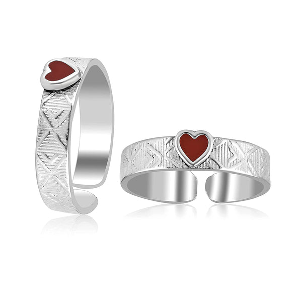 925 Sterling Silver Enamel Heart Band Toerings for Women