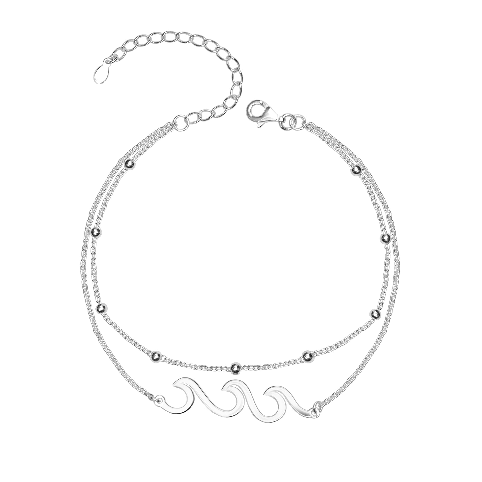 925 Sterling Silver Wave Ocean Sea Adjustable Anklet for Teen Women 1PC