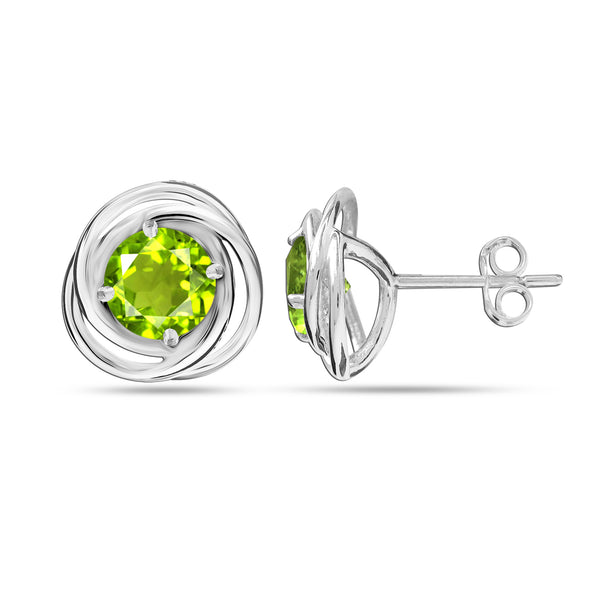 925 Sterling Silver LoveKnot Stud Earring for Teen Women (6 MM Peridot Round)