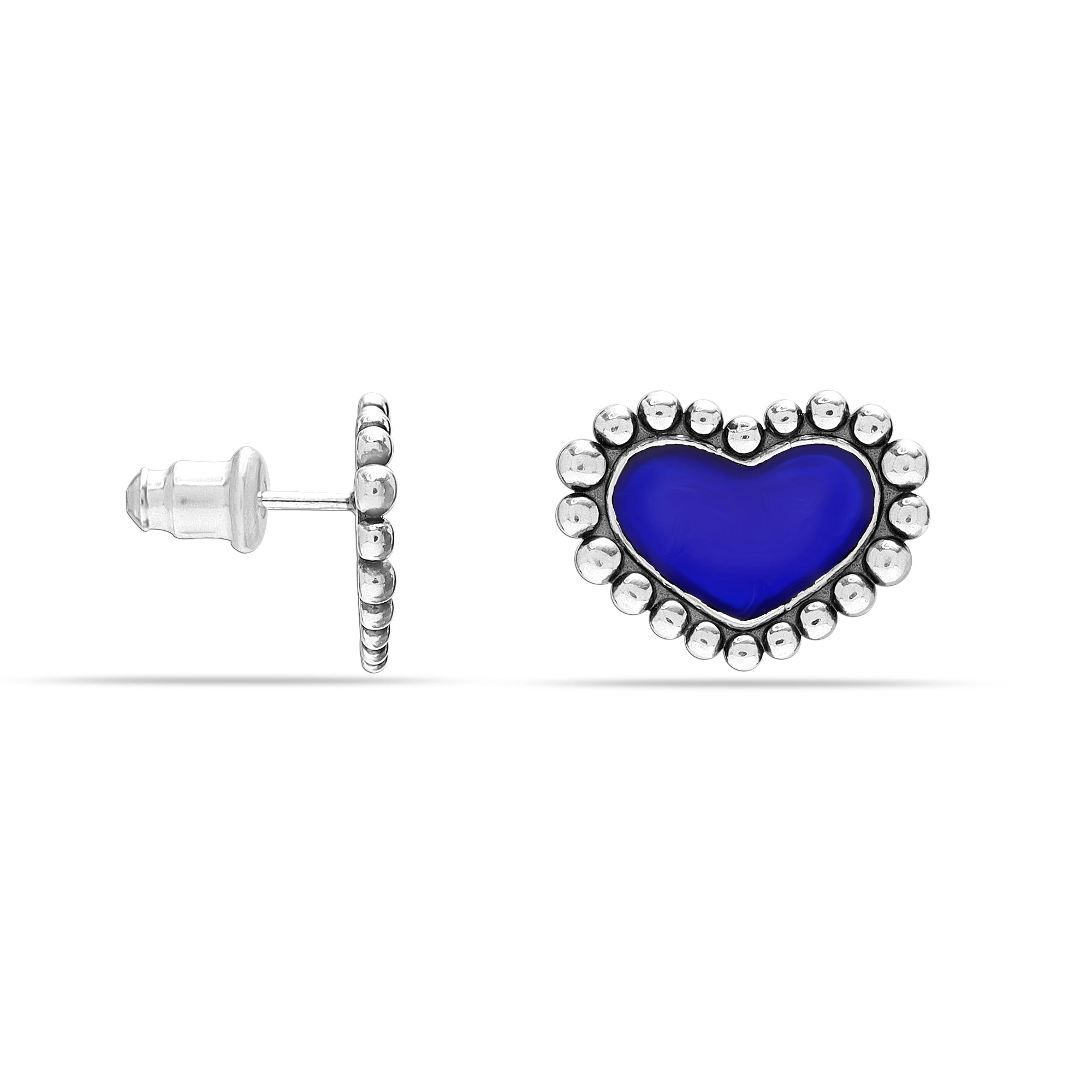 925 Sterling Silver Caviar Bead Blue Heart Stud Earring for Women Teen