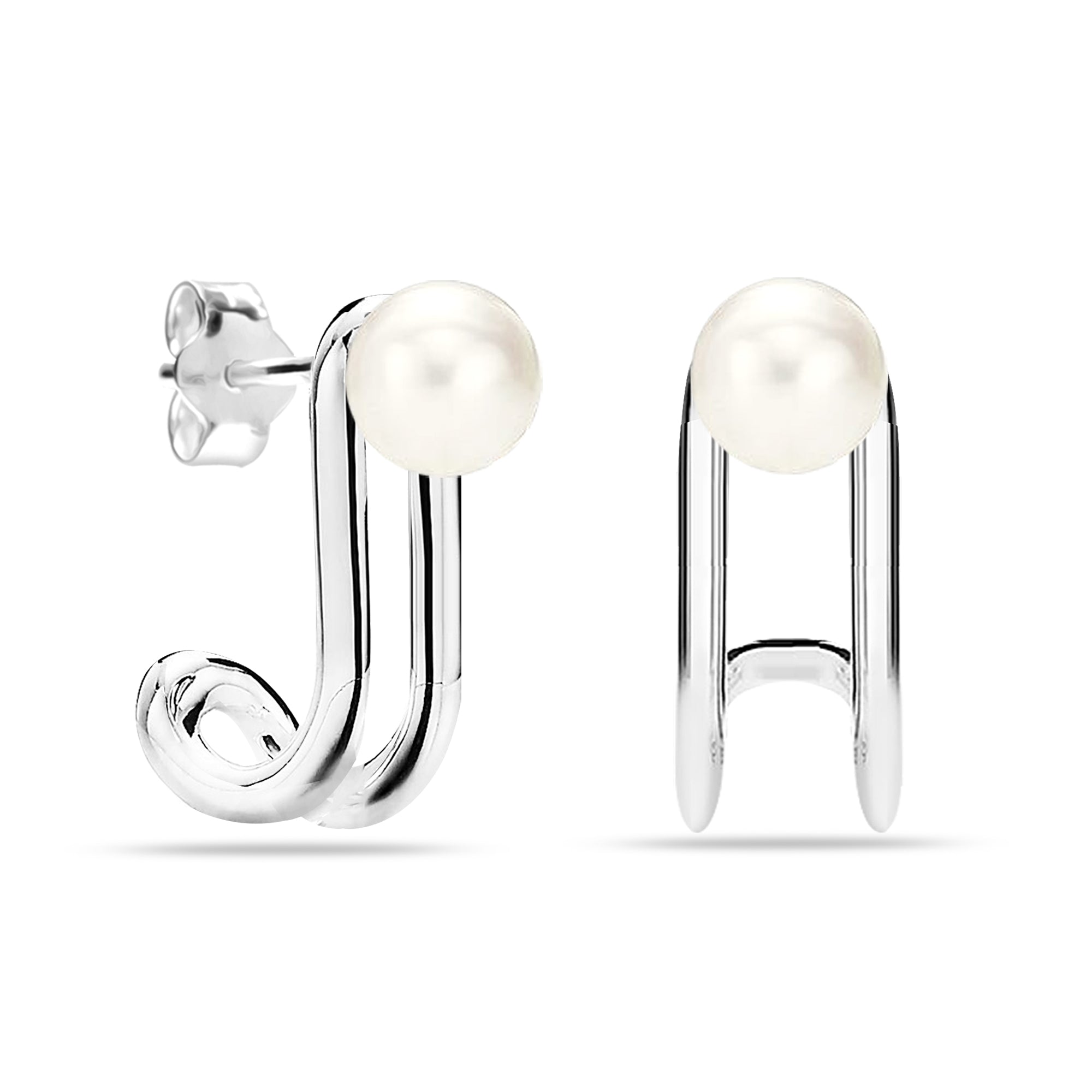 925 Sterling Silver Simulated Pearl Drop Dangler Hinged Stud Earrings for Women