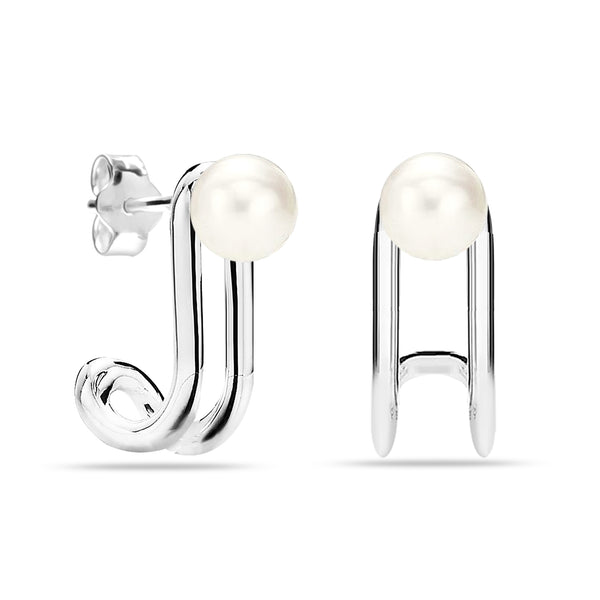 925 Sterling Silver Simulated Pearl Drop Dangler Hinged Stud Earrings for Women