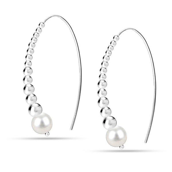 925 Sterling Silver Ball Bead Freshwater Pearl Dangling Earring for Women and Teen