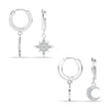 925 Sterling Silver 2 Pairs Moon Star Dangle Hoop Earring CZ Drop Huggie Earring Set for Women