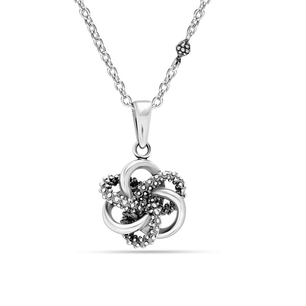 925 Sterling Silver Antique Caviar Beaded Love Knot Pendant Necklace for Women Teen