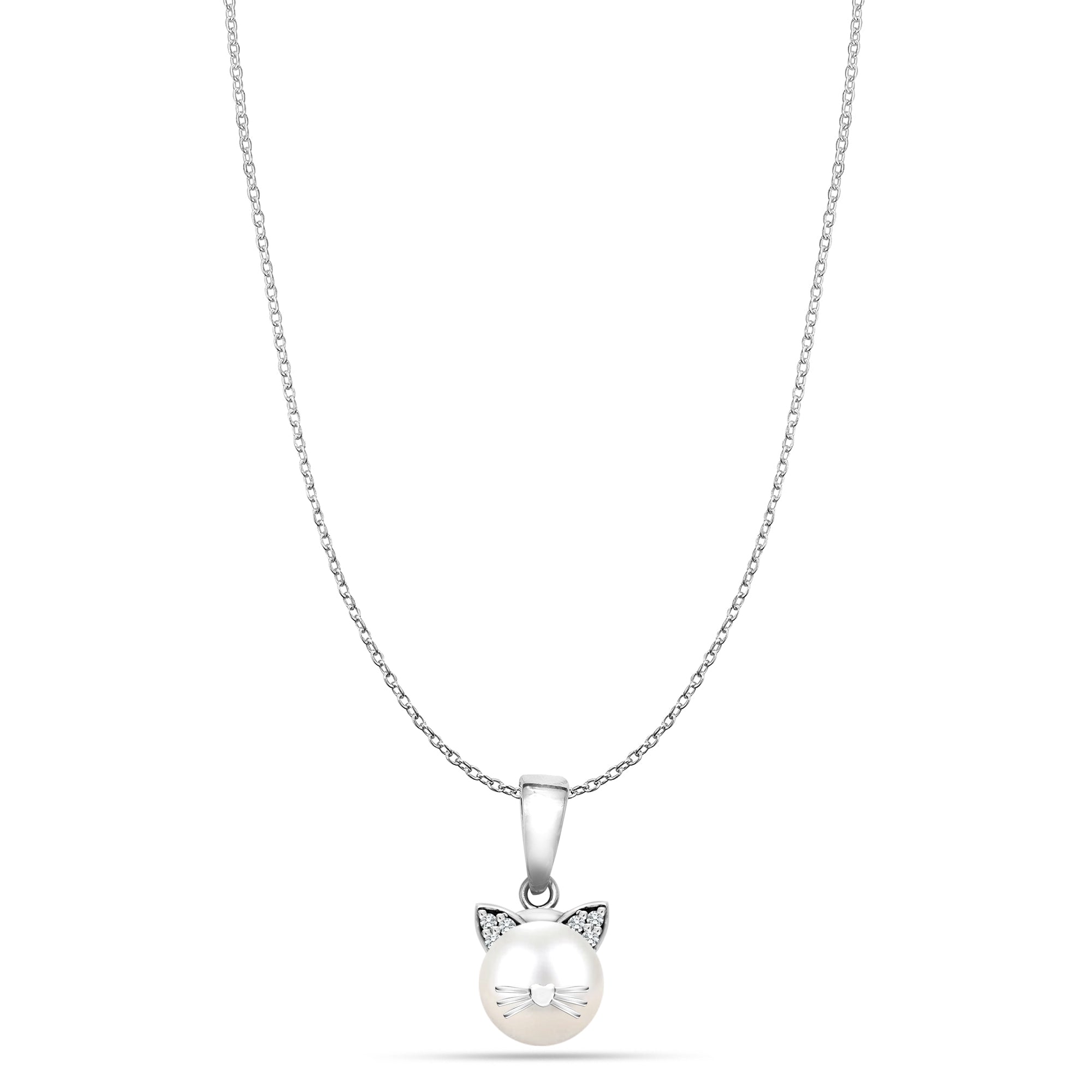 925 Sterling Silver Simulated Cat Pendant Necklace for Women