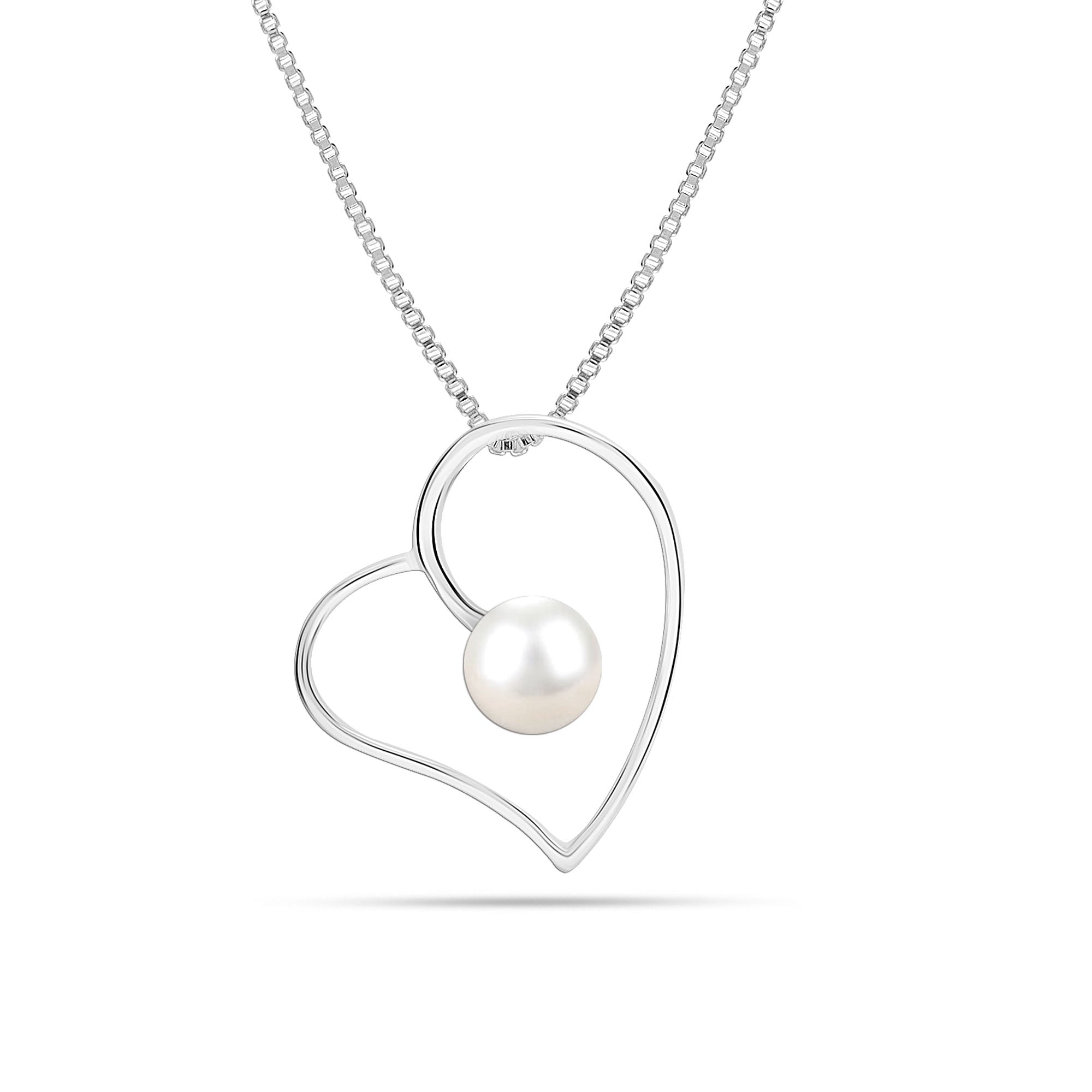 925 Sterling Silver Pearl Love Heart Pendant Necklace for Teen and Women