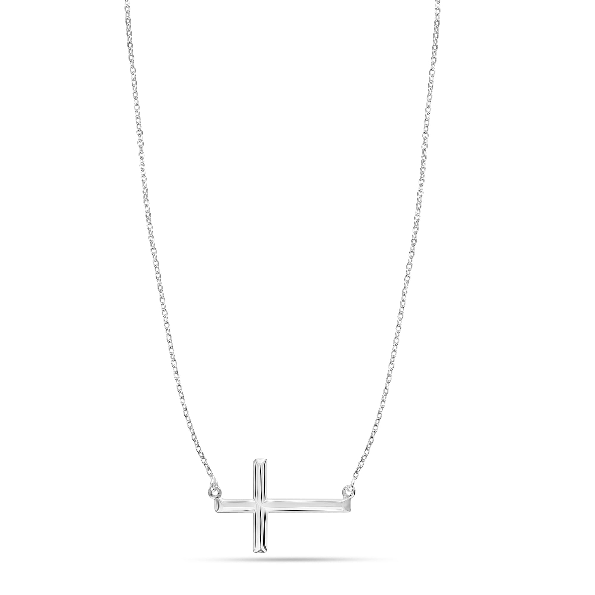 925 Sterling Silver Sideways Cross Pendant Necklace for Women Teen 18 Inches