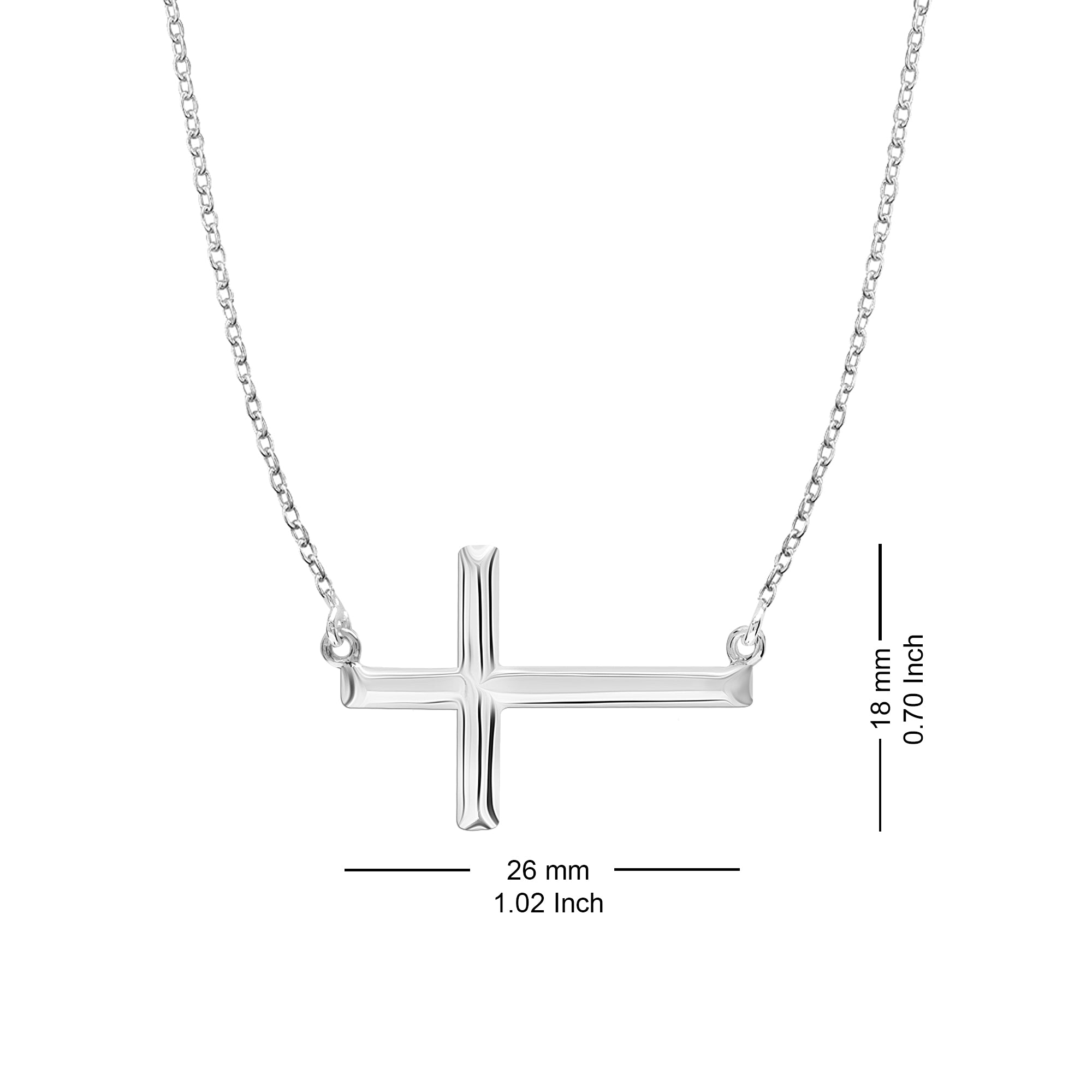 925 Sterling Silver Sideways Cross Pendant Necklace for Women Teen 18 Inches