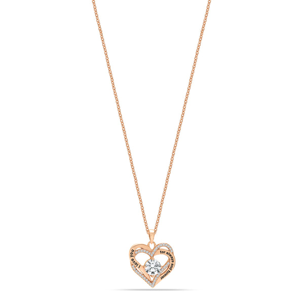 925 Sterling Silver Rose Gold-Plated I Love You Always and Forever CZ Heart Pendant Necklace for Teen Women