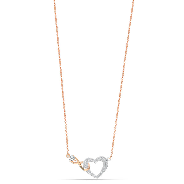 925 Sterling Silver Two-Tone Infinity Cubic Zirconia Heart Pendant Necklace for Teen Women