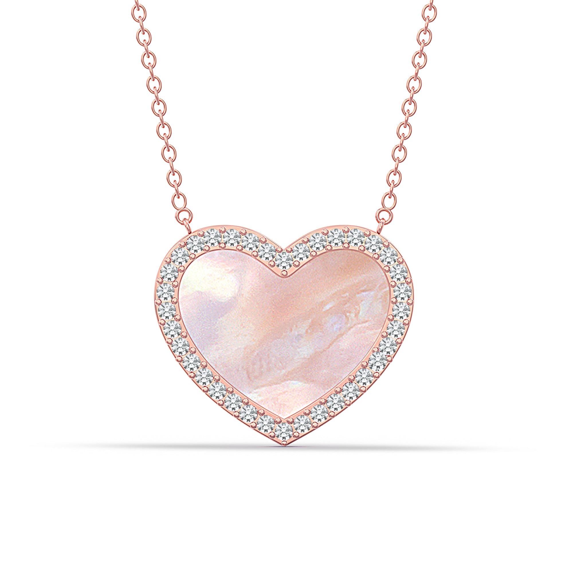 925 Sterling Silver Rose Gold-Plated Mother of Pearl CZ Pave Heart Pendant Necklace for Teen Women