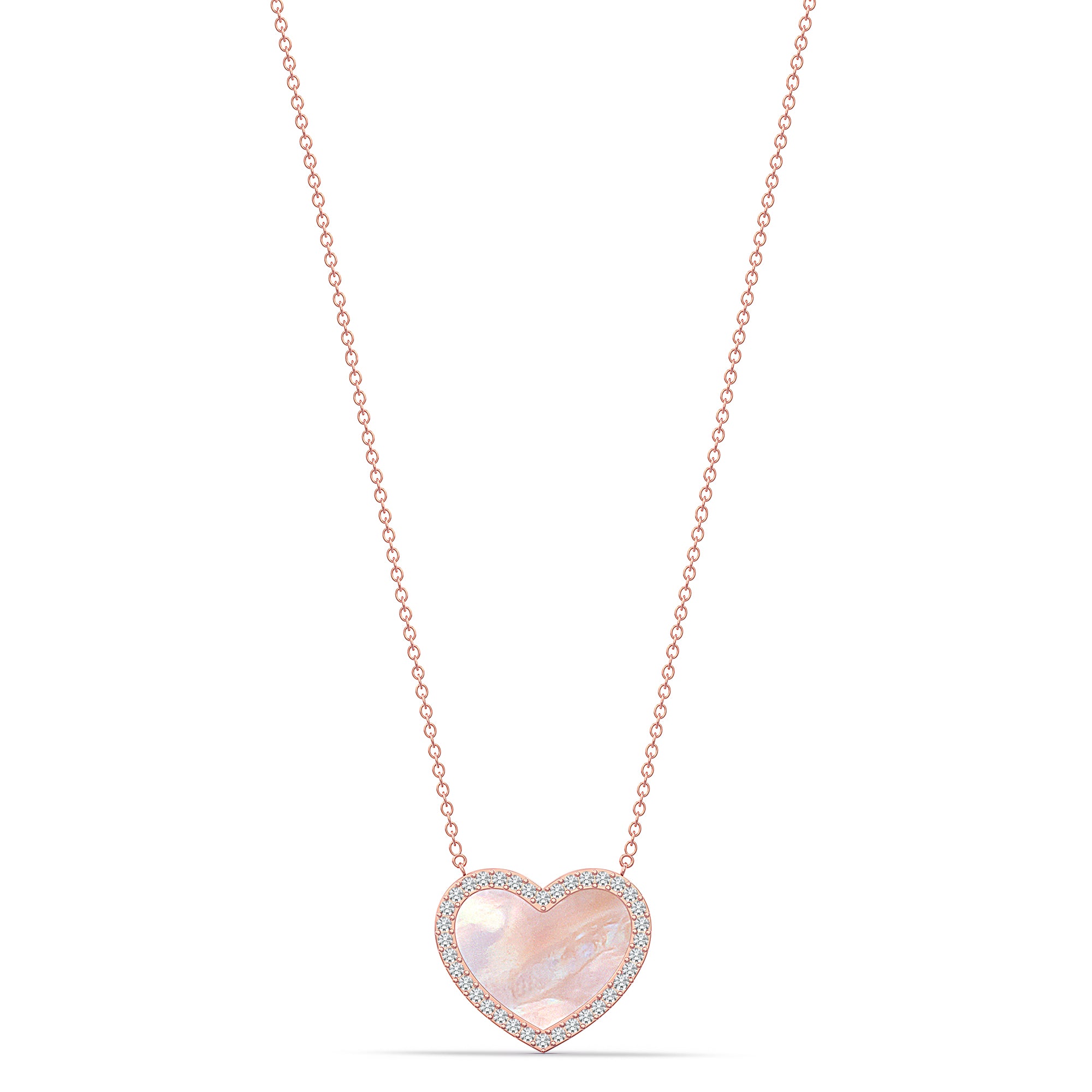 925 Sterling Silver Rose Gold-Plated Mother of Pearl CZ Pave Heart Pendant Necklace for Teen Women