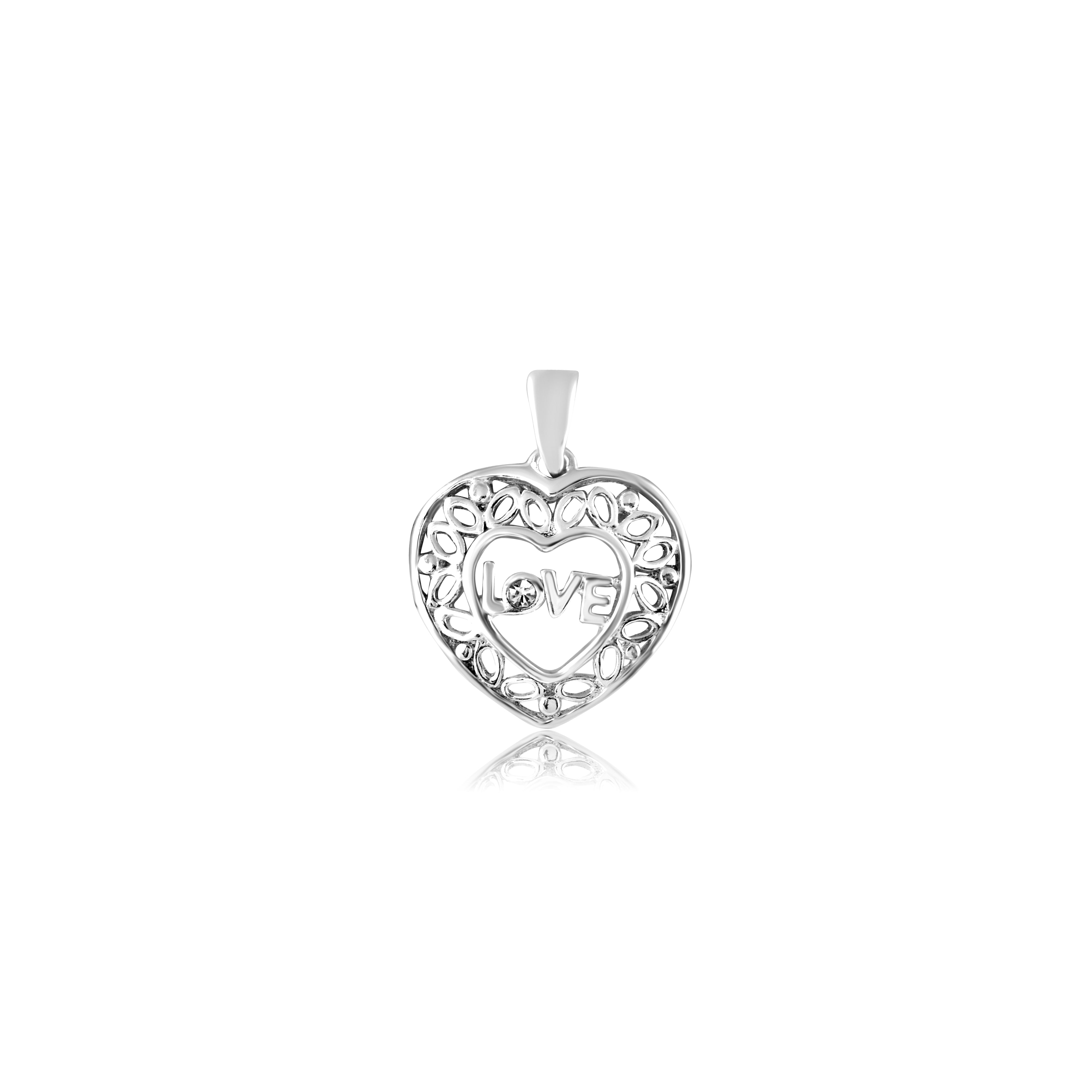 925 Sterling Silver Double Heart CutWork LOVE Pendant Necklace for Teen Women