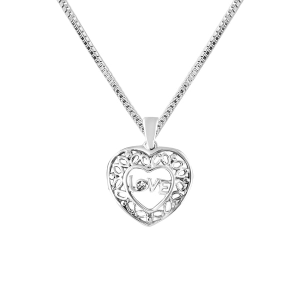 925 Sterling Silver Double Heart CutWork LOVE Pendant Necklace for Teen Women