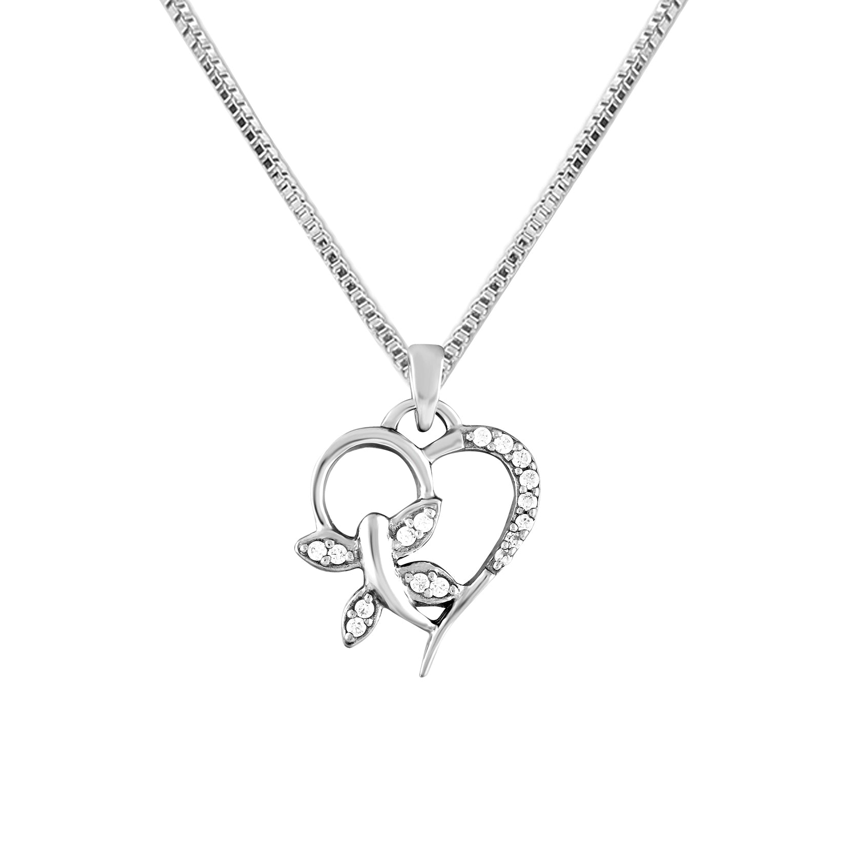 925 Sterling Silver CZ Heart Necklace for Girls and Women