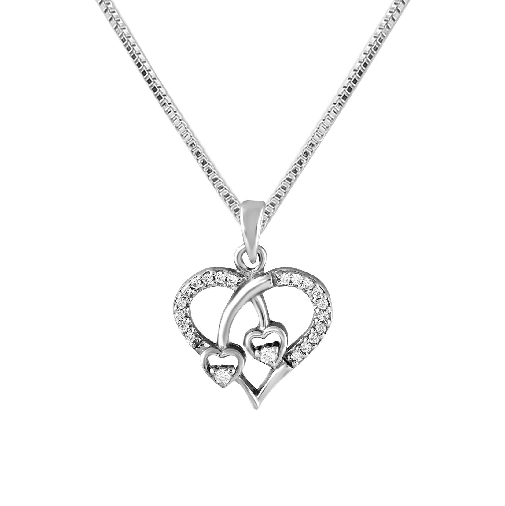 925 Sterling Silver Fancy Modern Heart Design Zircon Studded Pendant Necklace for Women and Girls