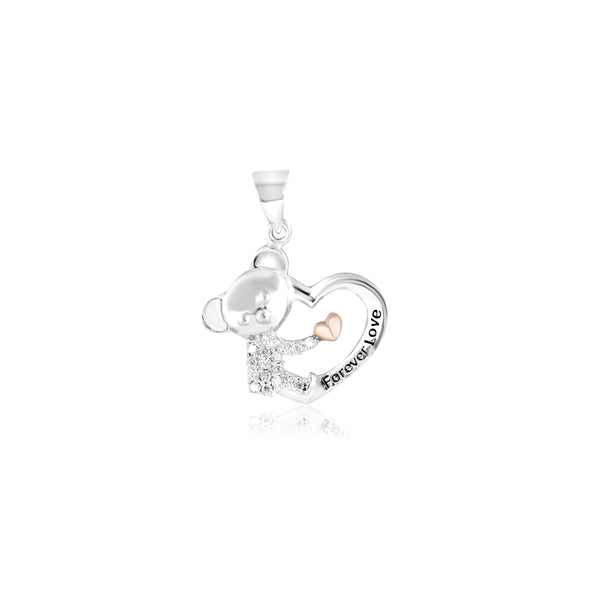 925 Sterling Silver CZ Teddy Bear Pendant Necklace for Teen Women