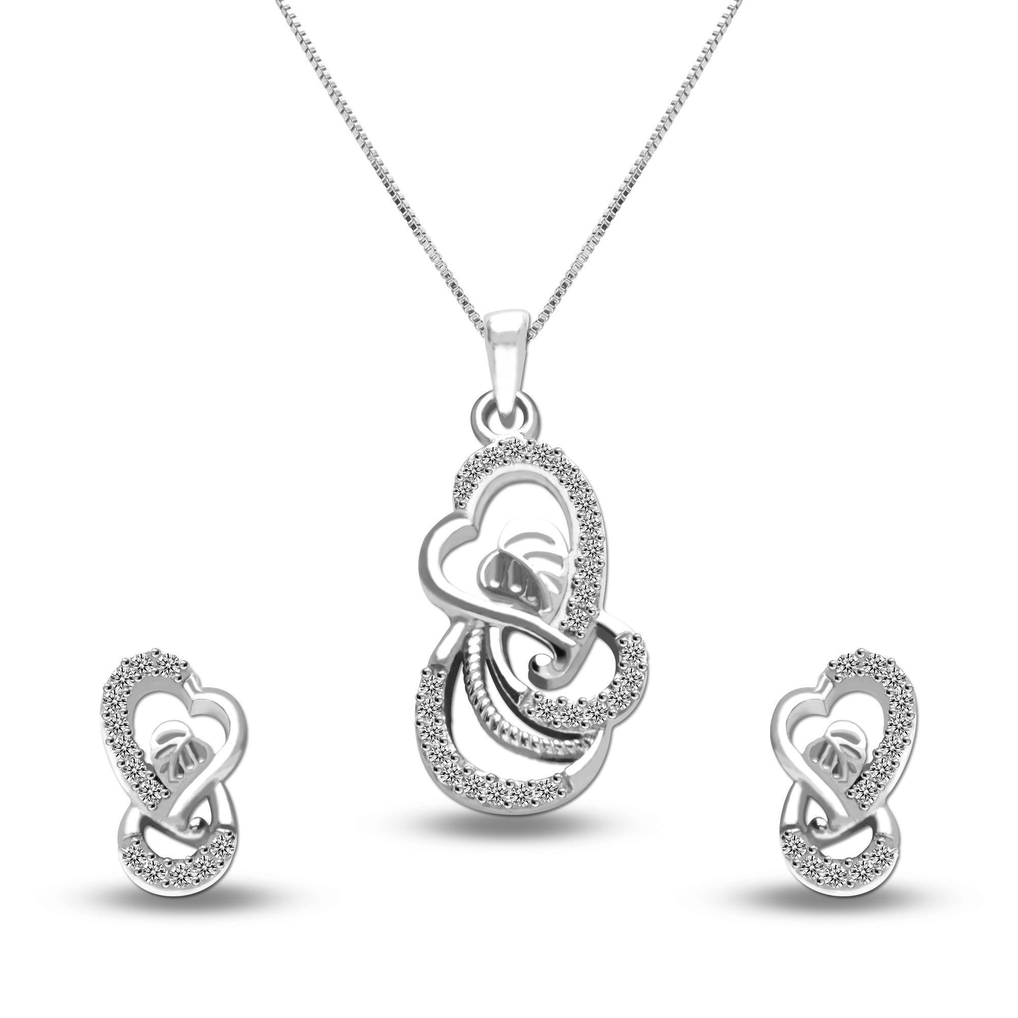 925 Sterling Silver Studded Heart Necklace Set