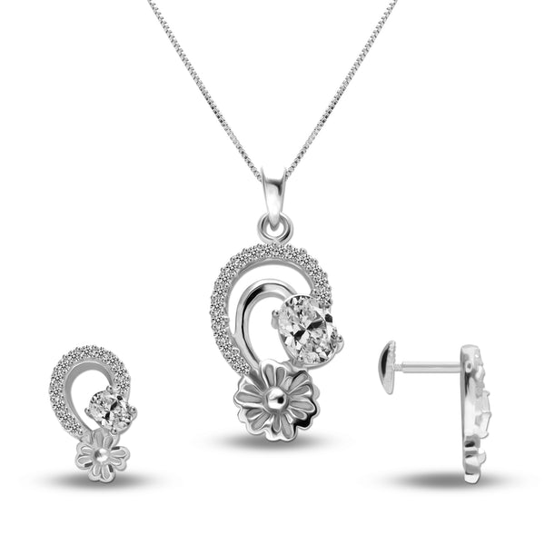 925 Sterling Silver Jewellery Floral Studded Necklace Set for Women