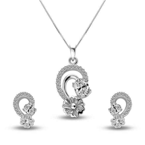 925 Sterling Silver Jewellery Floral Studded Necklace Set for Women