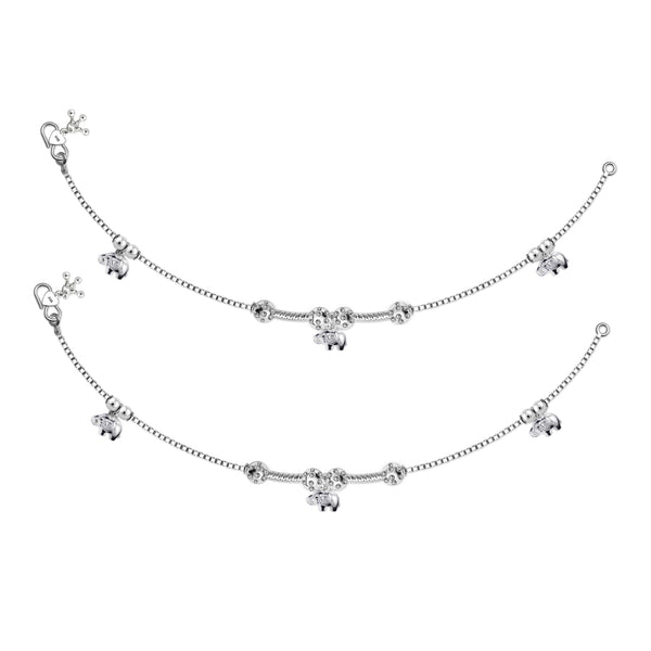 925 Sterling Silver Floral Bead Design Ankle for Women