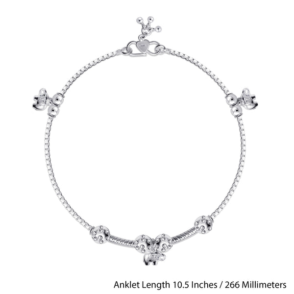 925 Sterling Silver Floral Bead Design Ankle for Women