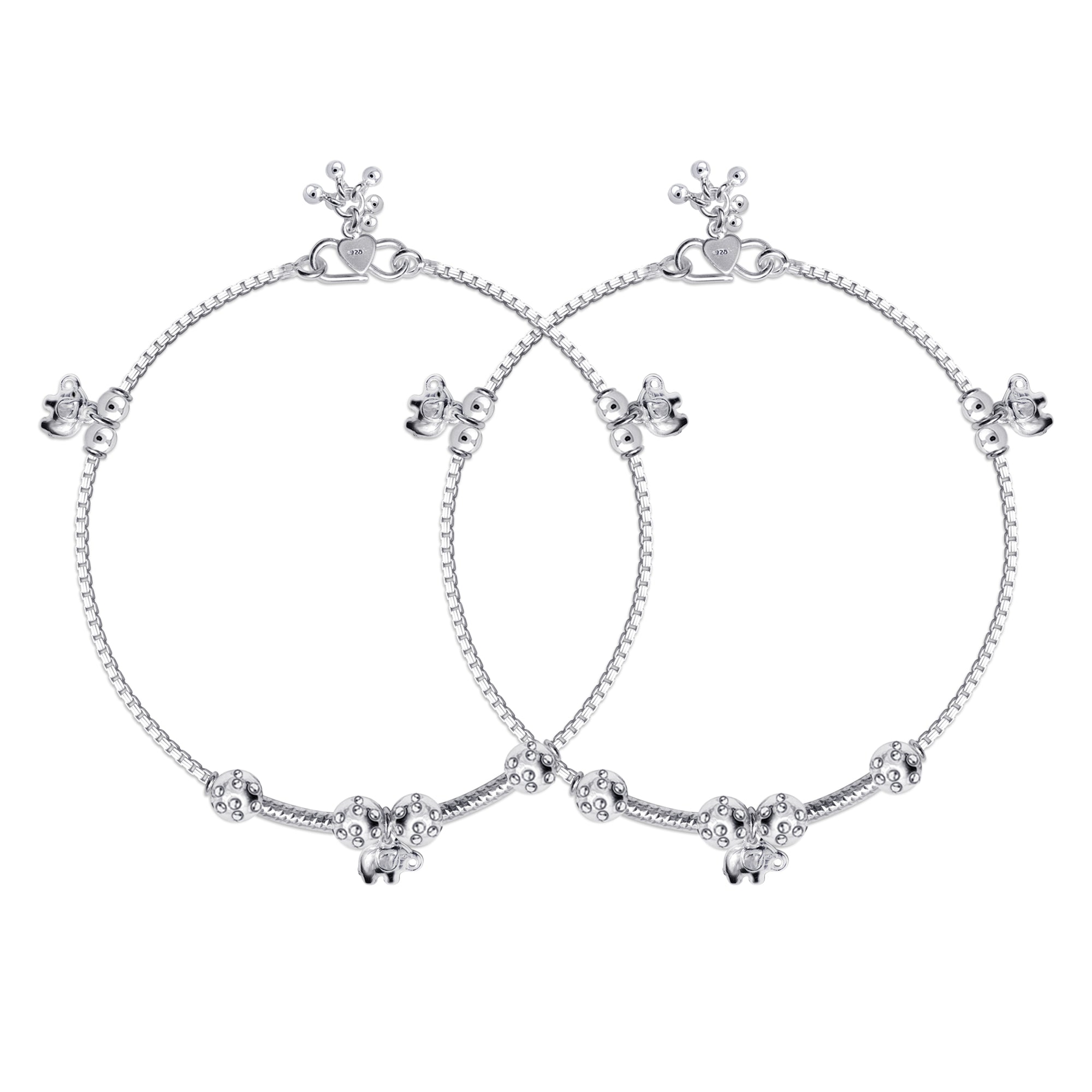 925 Sterling Silver Floral Bead Design Anklets for Women